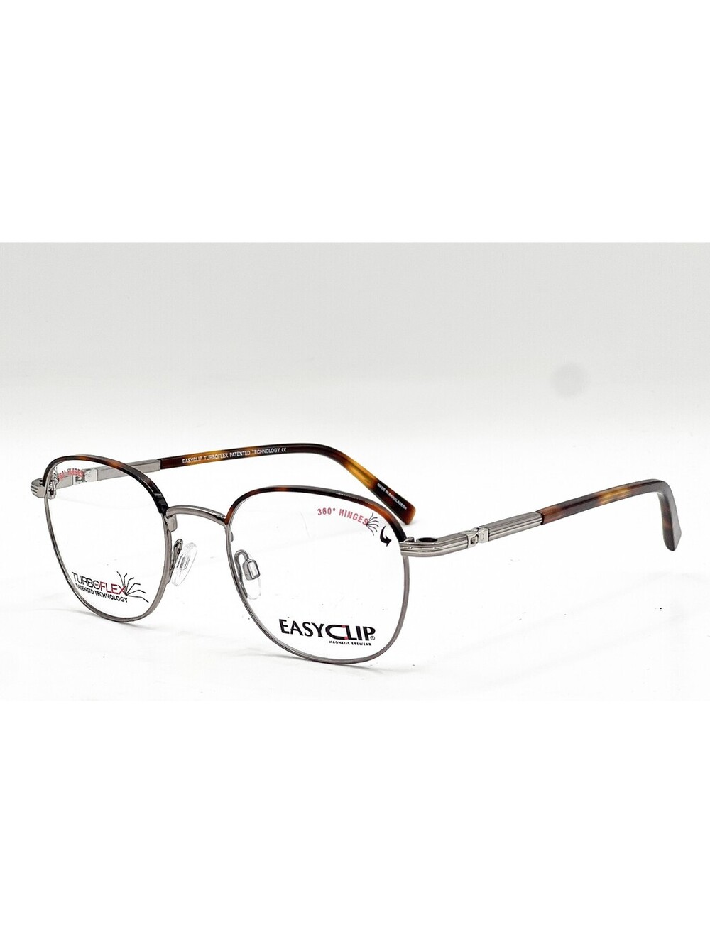 Easyclip Ec517 10 Shiny Demi Amber Dark Grey Eyeglasses W/ Clip 49-20-135